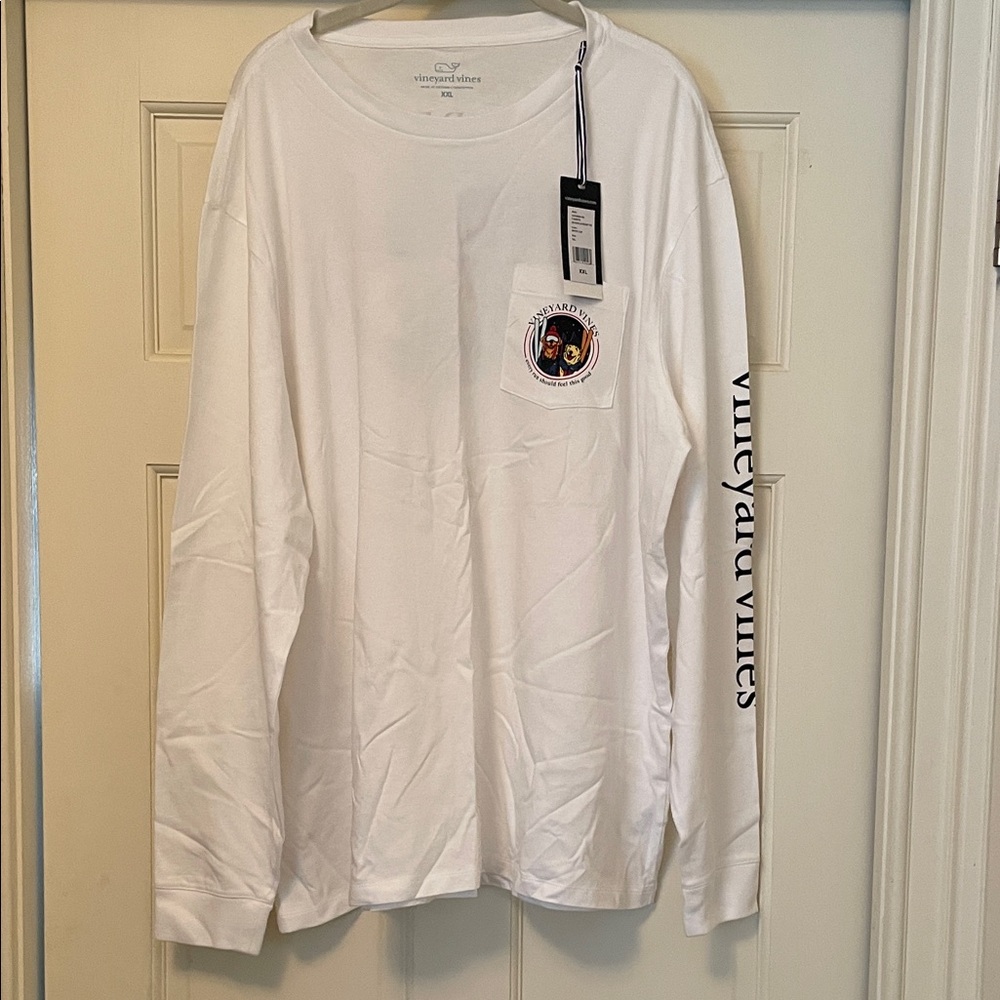 Vineyard Vines White Tee with Skiing Dogs Graphic